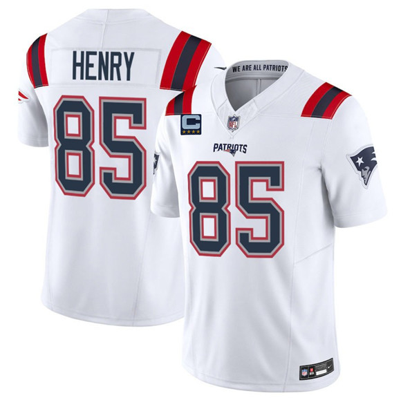 New England Patriots #85 Hunter Henry White 2025 F.U.S.E. With 4-Star C Patch Vapor Limited Stitched Jersey New England Patriots #85 Hunter Henry White 2025 F.U.S.E. With 4-Star C Patch Vapor Limited Stitched Jersey