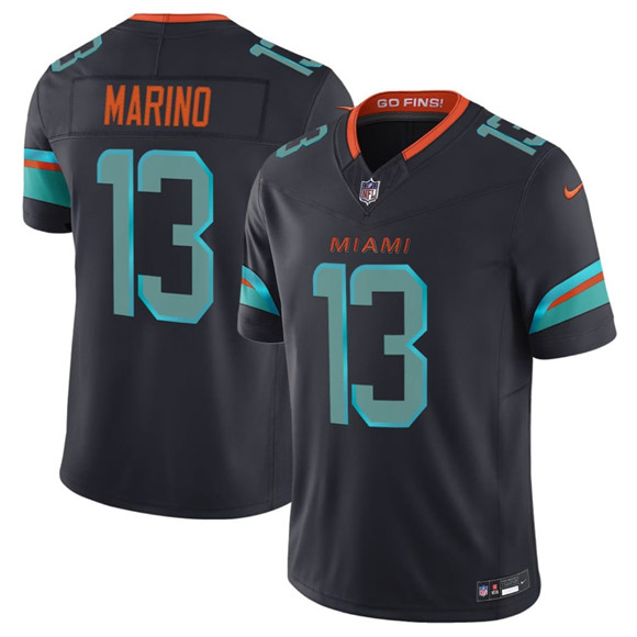 Miami Dolphins #13 Dan Marino Black 2025 F.U.S.E. "Rivalries" Vapor Limited Football Stitched Jersey Miami Dolphins #13 Dan Marino Black 2025 F.U.S.E. "Rivalries" Vapor Limited Football Stitched Jersey