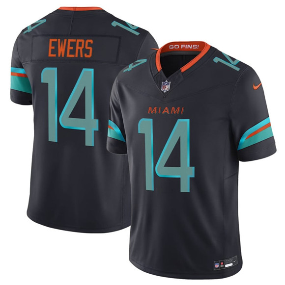 Miami Dolphins #14 Quinn Ewers Black 2025 F.U.S.E. "Rivalries" Vapor Limited Football Stitched Jersey Miami Dolphins #14 Quinn Ewers Black 2025 F.U.S.E. "Rivalries" Vapor Limited Football Stitched Jersey