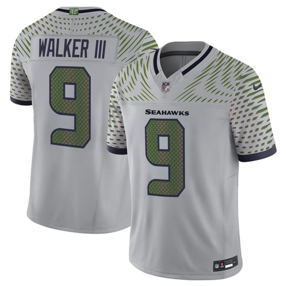 Seattle Seahawks #9 Kenneth Walker III Gray 2025 F.U.S.E. "Rivalries" Vapor Limited Football Stitched Jersey Seattle Seahawks #9 Kenneth Walker III Gray 2025 F.U.S.E. "Rivalries" Vapor Limited Football Stitched Jersey