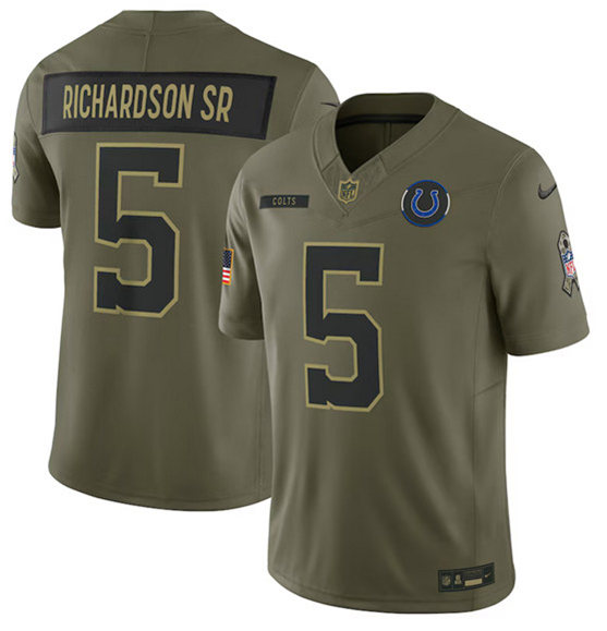 Indianapolis Colts #5 Anthony Richardson Sr. Olive 2025 Salute to Service Limited Football Stitched Jersey  Indianapolis Colts #5 Anthony Richardson Sr. Olive 2025 Salute to Service Limited Football Stitched Jersey