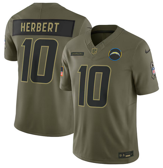 Los Angeles Chargers #10 Justin Herbert Olive 2025 Salute to Service Limited Football Stitched Jersey Los Angeles Chargers #10 Justin Herbert Olive 2025 Salute to Service Limited Football Stitched Jersey