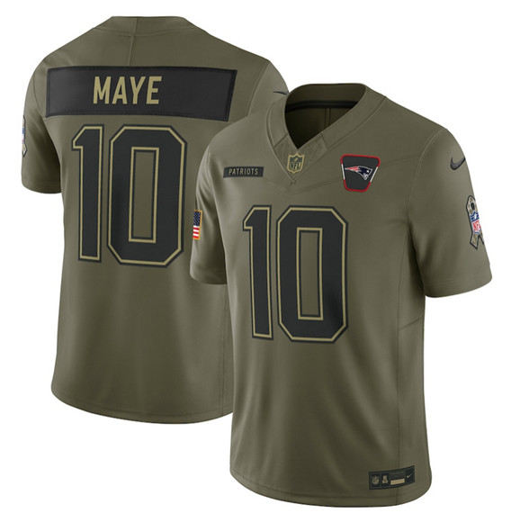 New England Patriots #10 Drake Maye Olive 2025 Salute to Service Limited Football Stitched Jersey New England Patriots #10 Drake Maye Olive 2025 Salute to Service Limited Football Stitched Jersey