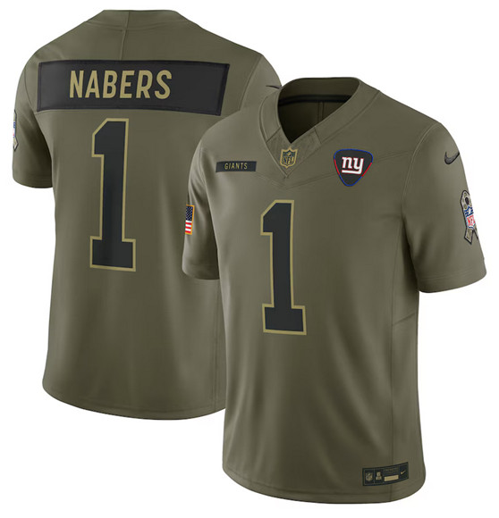 New York Giants #1 Malik Nabers Olive 2025 Salute to Service Limited Football Stitched Jersey New York Giants #1 Malik Nabers Olive 2025 Salute to Service Limited Football Stitched Jersey