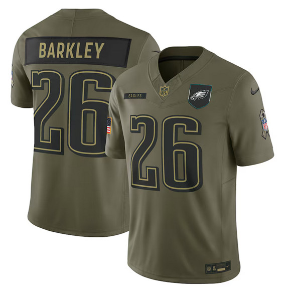 Philadelphia Eagles #26 Saquon Barkley Olive 2025 Salute to Service Limited Football Stitched Jersey Philadelphia Eagles #26 Saquon Barkley Olive 2025 Salute to Service Limited Football Stitched Jersey