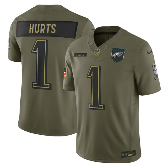 Philadelphia Eagles #1 Jalen Hurts Olive 2025 Salute to Service Limited Football Stitched Jersey Philadelphia Eagles #1 Jalen Hurts Olive 2025 Salute to Service Limited Football Stitched Jersey
