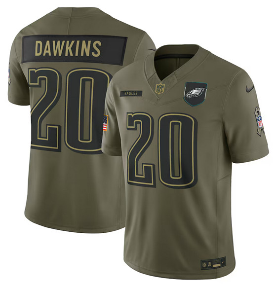 Philadelphia Eagles #20 Brian Dawkins Olive 2025 Salute to Service Limited Football Stitched Jersey Philadelphia Eagles #20 Brian Dawkins Olive 2025 Salute to Service Limited Football Stitched Jersey