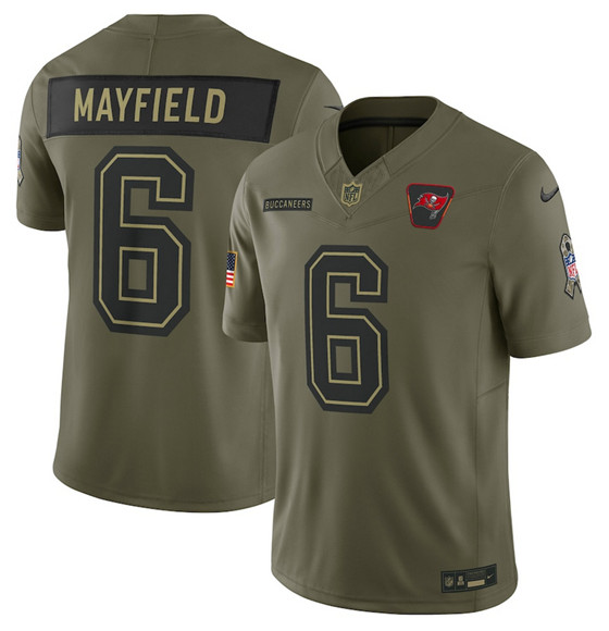Tampa Bay Buccaneers #6 Baker Mayfield Olive 2025 Salute to Service Limited Football Stitched Jersey Tampa Bay Buccaneers #6 Baker Mayfield Olive 2025 Salute to Service Limited Football Stitched Jersey
