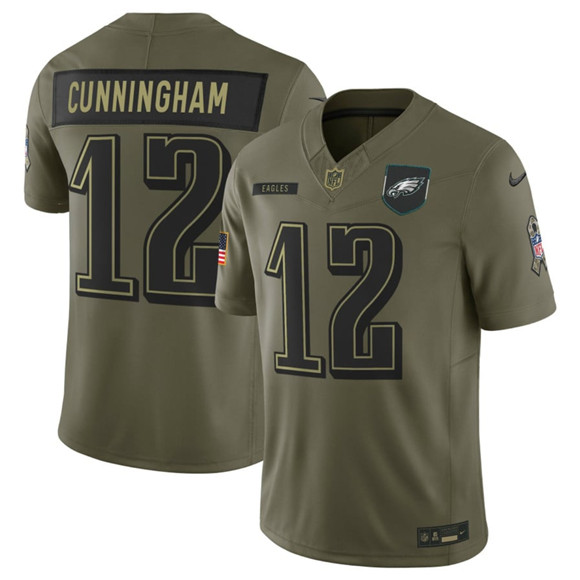 Philadelphia Eagles #12 Randall Cunningham Olive 2025 Salute to Service Limited Football Stitched Jersey Philadelphia Eagles #12 Randall Cunningham Olive 2025 Salute to Service Limited Football Stitched Jersey