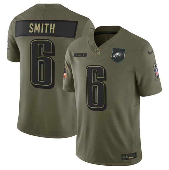 Philadelphia Eagles #6 DeVonta Smith Olive 2025 Salute to Service Limited Football Stitched Jersey Philadelphia Eagles #6 DeVonta Smith Olive 2025 Salute to Service Limited Football Stitched Jersey