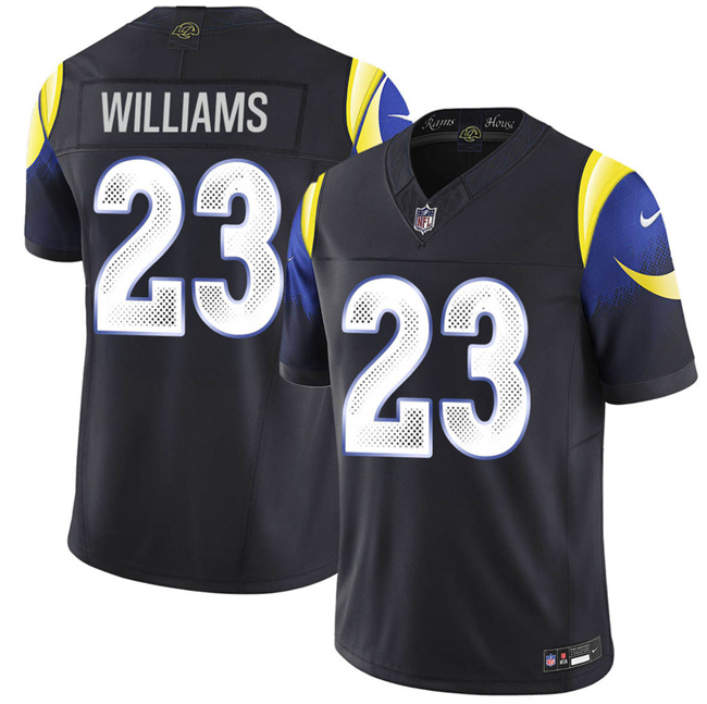 Los Angeles Rams #23 Kyren Williams Black 2025 F.U.S.E. "Rivalries" Vapor Limited Football Stitched Jersey Los Angeles Rams #23 Kyren Williams Black 2025 F.U.S.E. "Rivalries" Vapor Limited Football Stitched Jersey