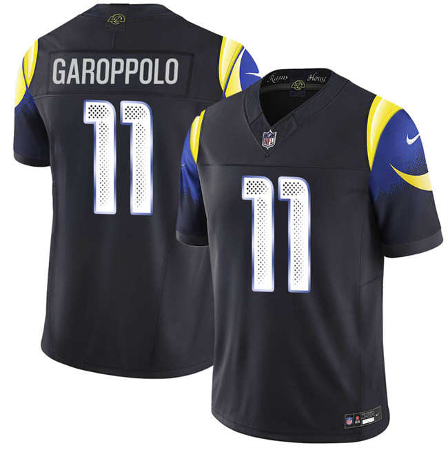 Los Angeles Rams #11 Jimmy Garoppolo Black 2025 F.U.S.E. "Rivalries" Vapor Limited Football Stitched Jersey Los Angeles Rams #11 Jimmy Garoppolo Black 2025 F.U.S.E. "Rivalries" Vapor Limited Football Stitched Jersey