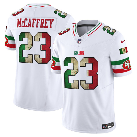 San Francisco 49ers #23 Christian McCaffrey White 2025 F.U.S.E. Mexico Vapor Limited Football Stitched Jersey San Francisco 49ers #23 Christian McCaffrey White 2025 F.U.S.E. Mexico Vapor Limited Football Stitched Jersey