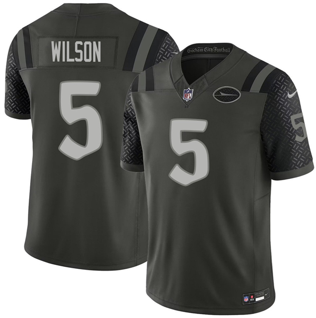 New York Jets #5 Garrett Wilson Black 2025 F.U.S.E. "Rivalries" Vapor Limited Football Stitched Jersey New York Jets #5 Garrett Wilson Black 2025 F.U.S.E. "Rivalries" Vapor Limited Football Stitched Jersey