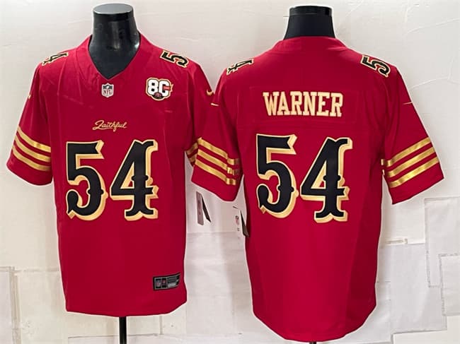 San Francisco 49ers #54 Fred Warner Red Gold 80th Anniversary Patch 'Rivalries' 2026 F.U.S.E. Vapor Untouchable Limited Football Stitched Jersey San Francisco 49ers #54 Fred Warner Red Gold 80th Anniversary Patch 'Rivalries' 2026 F.U.S.E. Vapor Untouchable Limited Football Stitched Jersey