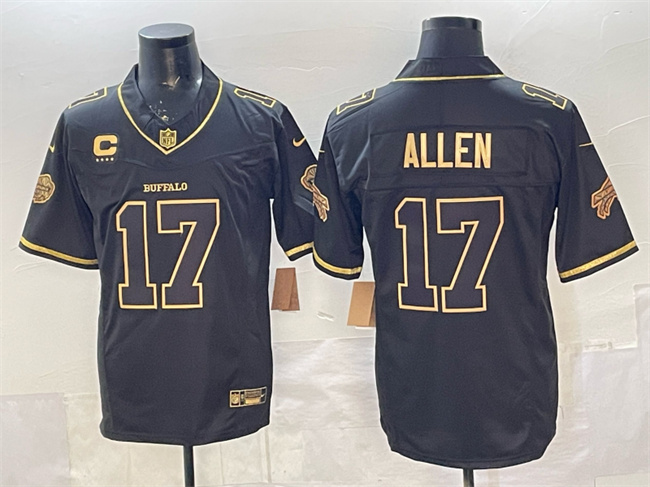 Buffalo Bills #17 Josh Allen Black Gold 2025 F.U.S.E. ??Rivalries?? With 4-Star C Patch Vapor Limited Football Stitched Jersey Buffalo Bills #17 Josh Allen Black Gold 2025 F.U.S.E. ??Rivalries?? With 4-Star C Patch Vapor Limited Football Stitched Jersey