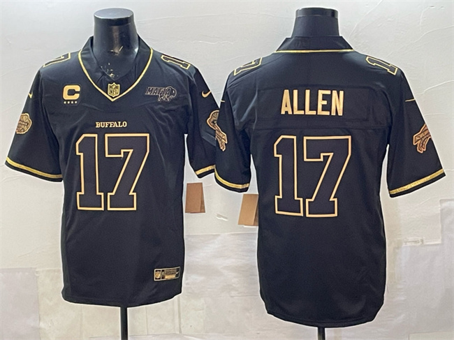 Buffalo Bills #17 Josh Allen Black Gold 2025 F.U.S.E. ??Rivalries?? With Bills Mafia Patch & 4-Star C Patch Vapor Limited Football Stitched Jersey Buffalo Bills #17 Josh Allen Black Gold 2025 F.U.S.E. ??Rivalries?? With Bills Mafia Patch & 4-Star C Patch Vapor Limited Football Stitched Jersey