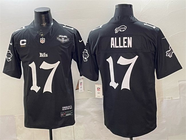 Buffalo Bills #17 Josh Allen Black 2025 F.U.S.E. 'Gothic Cold Front Edition' With Farewell Patch & 4-Star C Patch Vapor Limited Football Stitched Jersey Buffalo Bills #17 Josh Allen Black 2025 F.U.S.E. 'Gothic Cold Front Edition' With Farewell Patch & 4-Star C Patch Vapor Limited Football Stitched Jersey