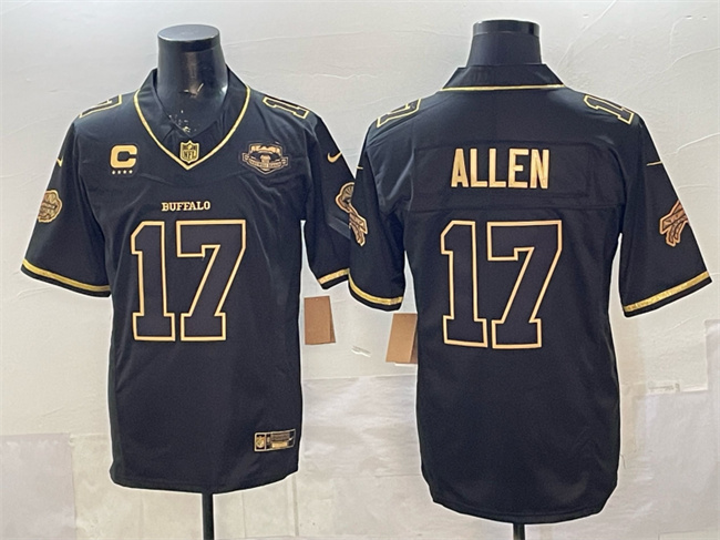 Buffalo Bills #17 Josh Allen Black Gold 2025 F.U.S.E. ??Rivalries?? With Farewell Patch & 4-Star C Patch Vapor Limited Football Stitched Jersey Buffalo Bills #17 Josh Allen Black Gold 2025 F.U.S.E. ??Rivalries?? With Farewell Patch & 4-Star C Patch Vapor Limited Football Stitched Jersey