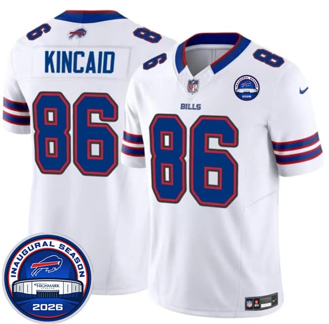 Buffalo Bills #86 Dalton Kincaid White F.U.S.E. 2026 Inaugural Season at Highmark Stadium Football Stitched Jersey Buffalo Bills #86 Dalton Kincaid White F.U.S.E. 2026 Inaugural Season at Highmark Stadium Football Stitched Jersey