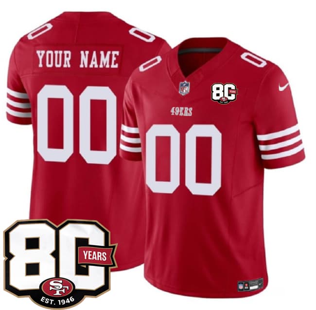 San Francisco 49ers Active Player Custom Red 80th Anniversary Patch 2026 F.U.S.E. Vapor Untouchable Limited Football Stitched Jersey San Francisco 49ers Active Player Custom Red 80th Anniversary Patch 2026 F.U.S.E. Vapor Untouchable Limited Football Stitched Jersey
