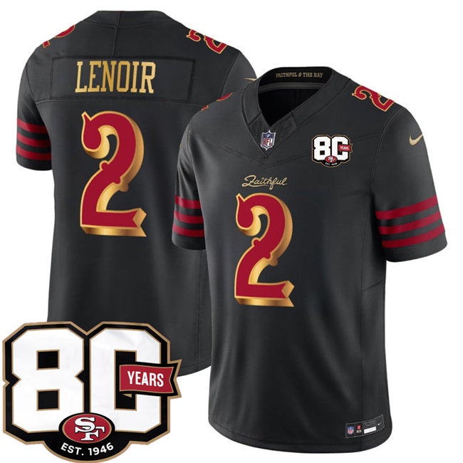 San Francisco 49ers #2 Deommodore Lenoir Black 80th Anniversary Patch ??Rivalries?? 2026 F.U.S.E. Vapor Untouchable Limited Football Stitched Jersey San Francisco 49ers #2 Deommodore Lenoir Black 80th Anniversary Patch ??Rivalries?? 2026 F.U.S.E. Vapor Untouchable Limited Football Stitched Jersey