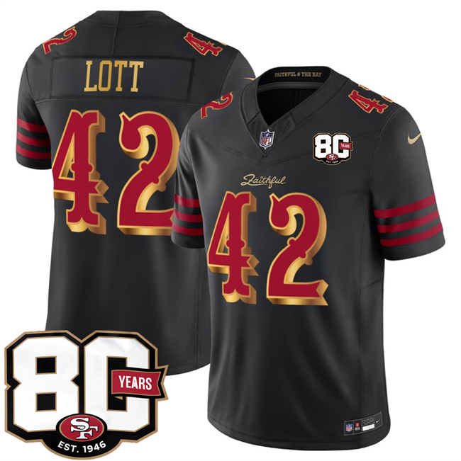 San Francisco 49ers #42 Ronnie Lott Black 80th Anniversary Patch ??Rivalries?? 2026 F.U.S.E. Vapor Untouchable Limited Football Stitched Jersey San Francisco 49ers #42 Ronnie Lott Black 80th Anniversary Patch ??Rivalries?? 2026 F.U.S.E. Vapor Untouchable Limited Football Stitched Jersey