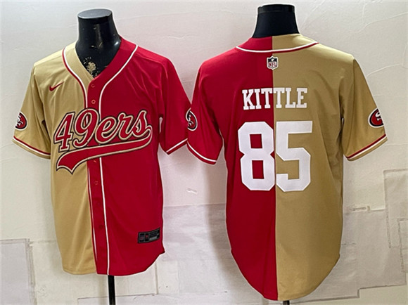 San Francisco 49ers #85 George kittle Gold Red Split Stitched Jersey San Francisco 49ers #85 George kittle Gold Red Split Stitched Jersey