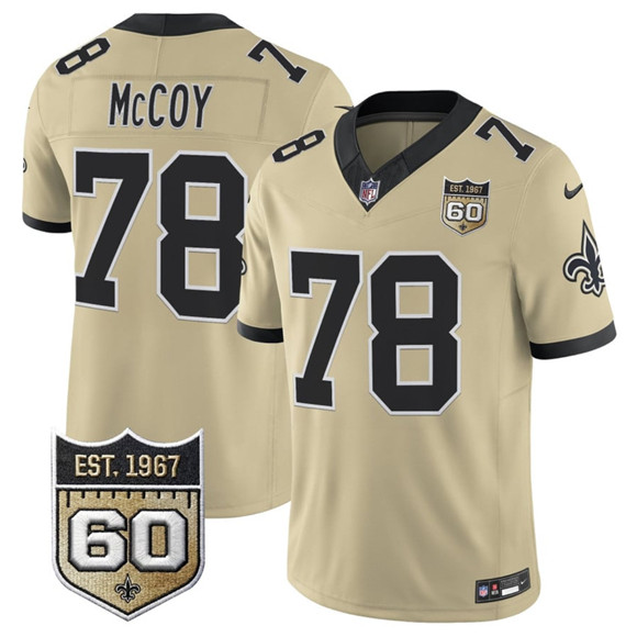 New Orleans Saints #78 Erik McCoy Gold 2026 F.U.S.E 60th Anniversary Patch Vapor Limited Football Stitched Jersey New Orleans Saints #78 Erik McCoy Gold 2026 F.U.S.E 60th Anniversary Patch Vapor Limited Football Stitched Jersey
