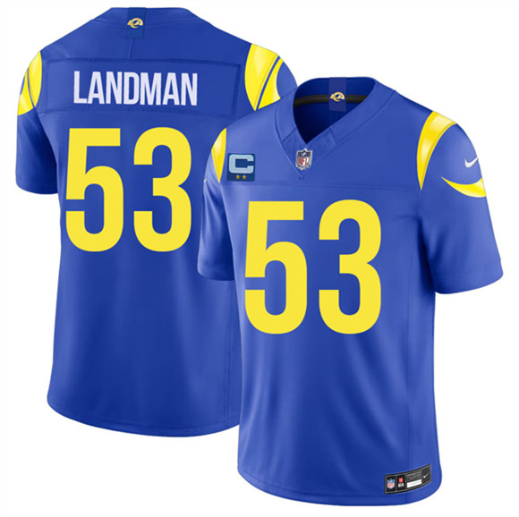 Los Angeles Rams #53 Nate Landman Royal 2026 F.U.S.E. 2-Star C Patch Vapor Limited Football Stitched Jersey Los Angeles Rams #53 Nate Landman Royal 2026 F.U.S.E. 2-Star C Patch Vapor Limited Football Stitched Jersey