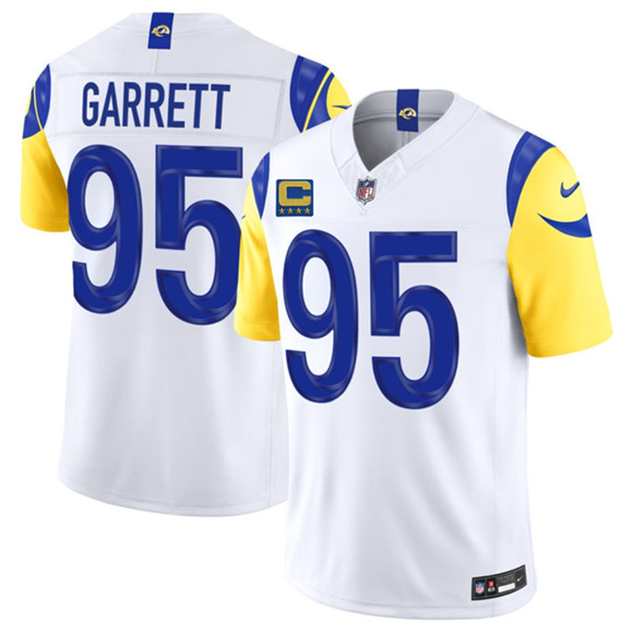 Los Angeles Rams #95 Myles Garrett White 2026 F.U.S.E. 4-Star C Patch Vapor Limited Football Stitched Jersey Los Angeles Rams #95 Myles Garrett White 2026 F.U.S.E. 4-Star C Patch Vapor Limited Football Stitched Jersey