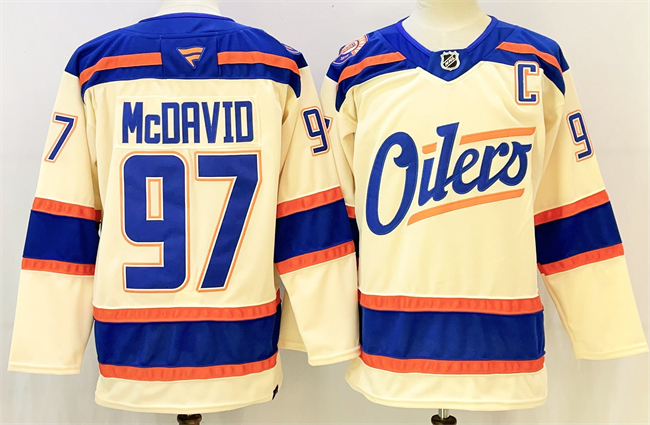 Edmonton Oilers #97 Connor McDavid Light Beige 2025 Alternate With C Patch Stitched Hockey Jersey Edmonton Oilers #97 Connor McDavid Light Beige 2025 Alternate With C Patch Stitched Hockey Jersey