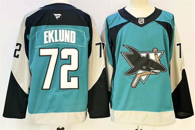 San Jose Sharks #72 William Eklund Teal 2025 Alternate Stitched Hockey Jersey San Jose Sharks #72 William Eklund Teal 2025 Alternate Stitched Hockey Jersey