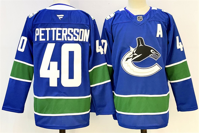 Vancouver Canucks #40 Elias Pettersson Royal 2024-25 With A Patch Home Stitched Hockey Jersey Vancouver Canucks #40 Elias Pettersson Royal 2024-25 With A Patch Home Stitched Hockey Jersey