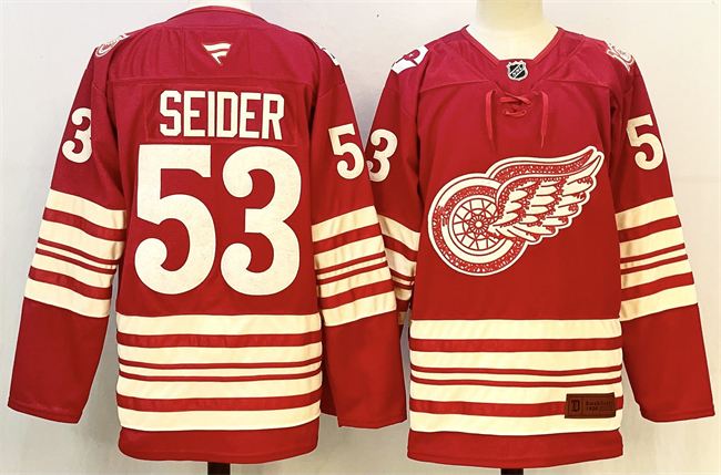 Detroit Red Wings #53 Moritz Seider Red 2025-26 Centennial Premium Stitched Hockey Jersey Detroit Red Wings #53 Moritz Seider Red 2025-26 Centennial Premium Stitched Hockey Jersey