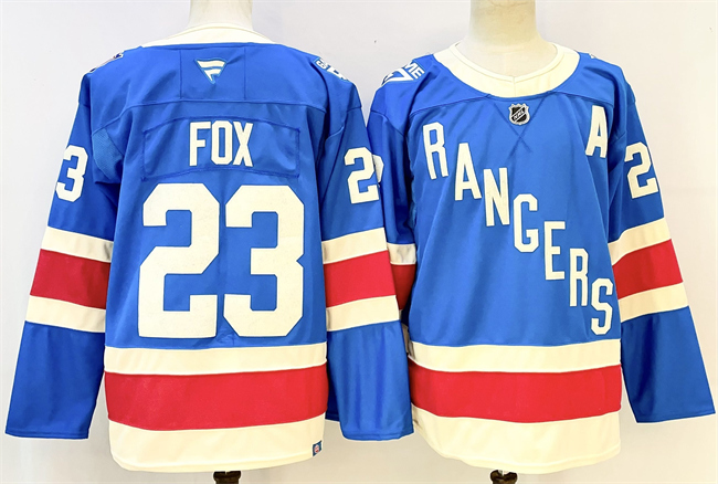 New York Rangers #23 Adam Fox Blue With A Patch Stitched Hockey Jersey New York Rangers #23 Adam Fox Blue With A Patch Stitched Hockey Jersey