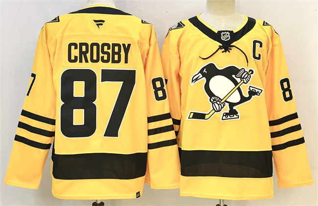 Pittsburgh Penguins #87 Sidney Crosby Gold 2025-26 With C Patch Alternate Stitched Hockey Jersey Pittsburgh Penguins #87 Sidney Crosby Gold 2025-26 With C Patch Alternate Stitched Hockey Jersey