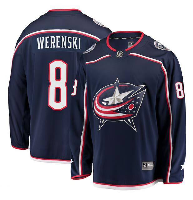 Columbus Blue Jackets #8 Zach Werenski Navy Stitched Hockey Jersey