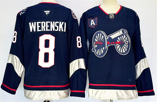 Columbus Blue Jackets #8 Zach Werenski Navy 2024-25 With A Patch Stitched Hockey Jersey