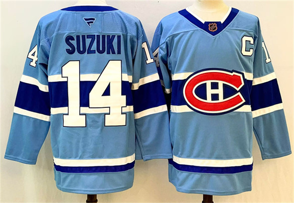 Montreal Canadiens #14 Nick Suzuki Blue 2023-24 Reverse Retro Stitched Jersey Montreal Canadiens #14 Nick Suzuki Blue 2023-24 Reverse Retro Stitched Jersey
