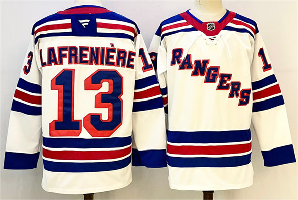 New York Rangers #13 Alexis Lafreniere White 2024-25 Away Stitched Hockey Jersey New York Rangers #13 Alexis Lafreniere White 2024-25 Away Stitched Hockey Jersey