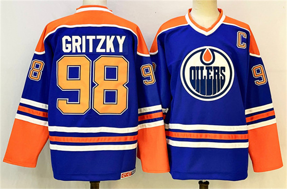 Edmonton Oilers #98 Wayne Gretzky Royal 2025 With C Patch Stitched Hockey Jersey Edmonton Oilers #98 Wayne Gretzky Royal 2025 With C Patch Stitched Hockey Jersey