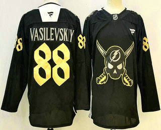 Tampa Bay Lightning #88 Andrei Vasilevskiy Black Pirate Themed Warmup Authentic Jersey Tampa Bay Lightning #88 Andrei Vasilevskiy Black Pirate Themed Warmup Authentic Jersey