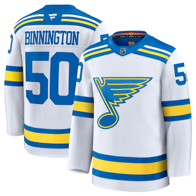 St. Louis Blues #50 Jordan Binnington White 2024-25 Away Stitched Hockey Jersey St. Louis Blues #50 Jordan Binnington White 2024-25 Away Stitched Hockey Jersey