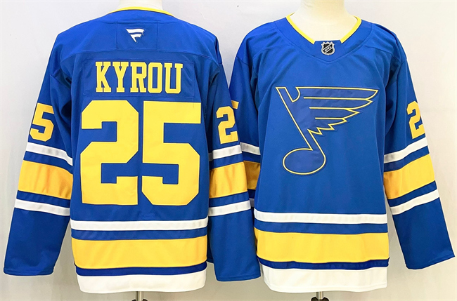 St. Louis Blues #25 Jordan Kyrou Blue 2025 Stitched Hockey Jersey St. Louis Blues #25 Jordan Kyrou Blue 2025 Stitched Hockey Jersey