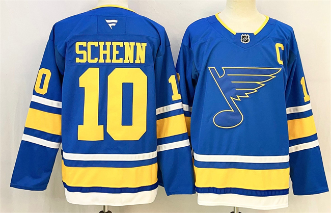 St. Louis Blues #10 Brayden Schenn Blue 2025 With C Patch Stitched Hockey Jersey St. Louis Blues #10 Brayden Schenn Blue 2025 With C Patch Stitched Hockey Jersey