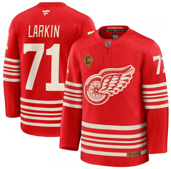 Detroit Red Wings #71 Dylan Larkin Red 2025 With C Patch Centennial Premium Stitched Jersey Detroit Red Wings #71 Dylan Larkin Red 2025 With C Patch Centennial Premium Stitched Jersey