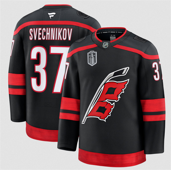 Carolina Hurricanes #37 Andrei Svechnikov Black 2026 Stanley Cup Final Home Premium Hockey Stitched Jersey Carolina Hurricanes #37 Andrei Svechnikov Black 2026 Stanley Cup Final Home Premium Hockey Stitched Jersey