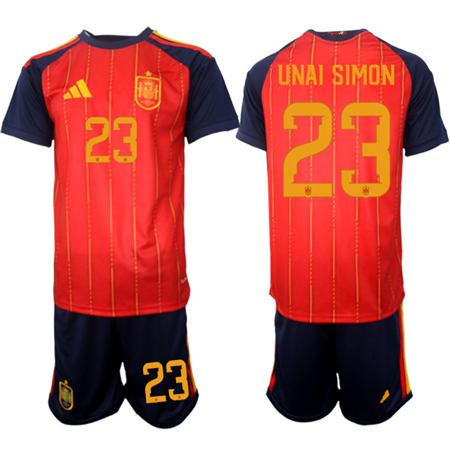 Spain Team #23 Unai Sim??n 2025-26 Red Home Soccer Jersey Suit Spain Team #23 Unai Sim??n 2025-26 Red Home Soccer Jersey Suit