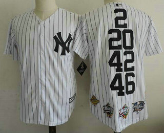 New York Yankees 2 20 42 46 White Home Cool Base Cooperstown Collection Commemorative Jersey with 5 World Series Champions Patches